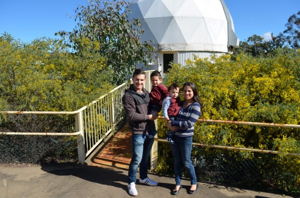 Family photo outside the Skywatch observatory