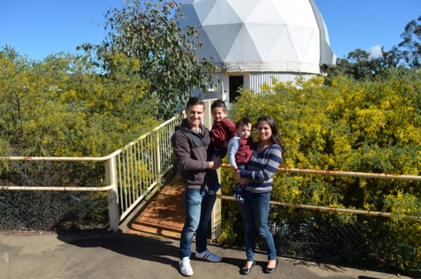 Family photo outside the Skywatch observatory